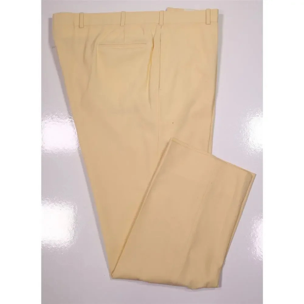 Edgar Pomeroy Bespoke Pale Yellow Wool Flat Front Handmade Dress Trousers 44x30